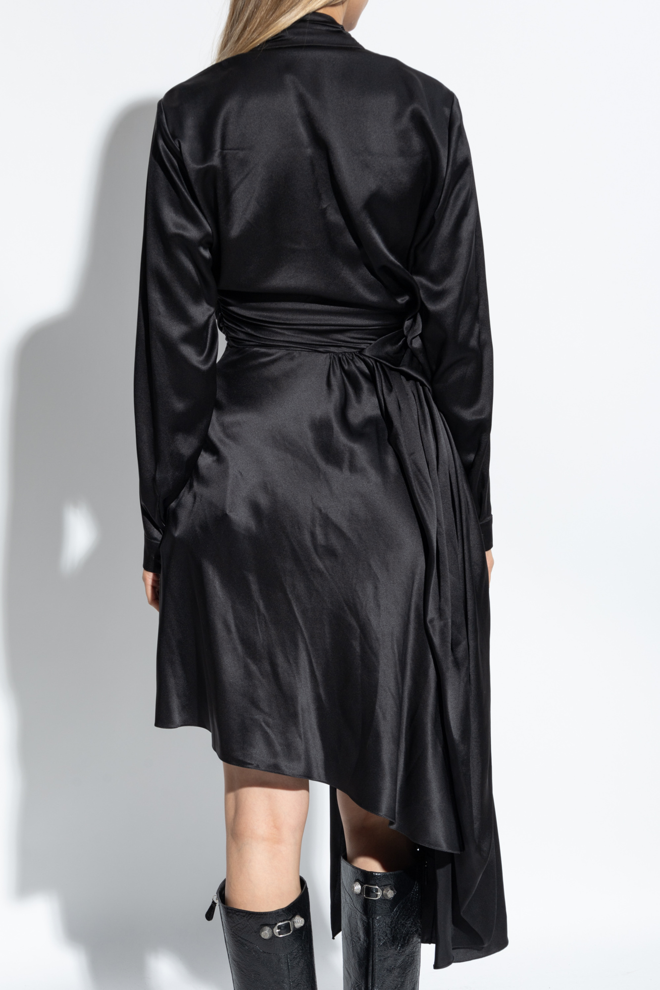 BALENCIAGA.SILK ブラック シャツ　ワンピース 36 BALENCIAGA*ロゴ シャツワンピース BB 半袖 ブラック